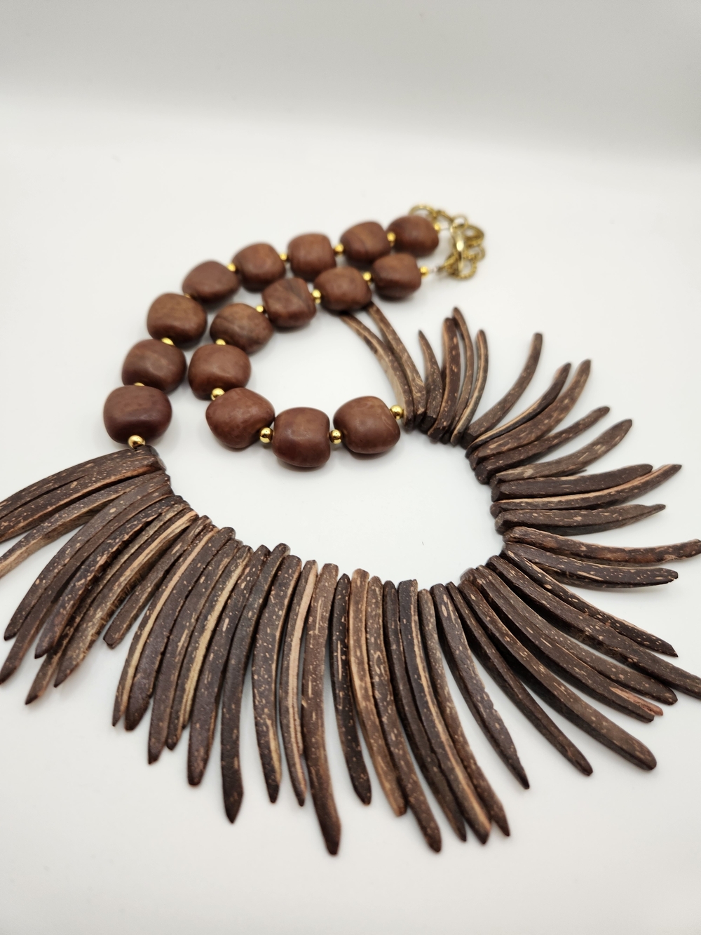 Earthy Brown Coconut Spike Collar Necklace